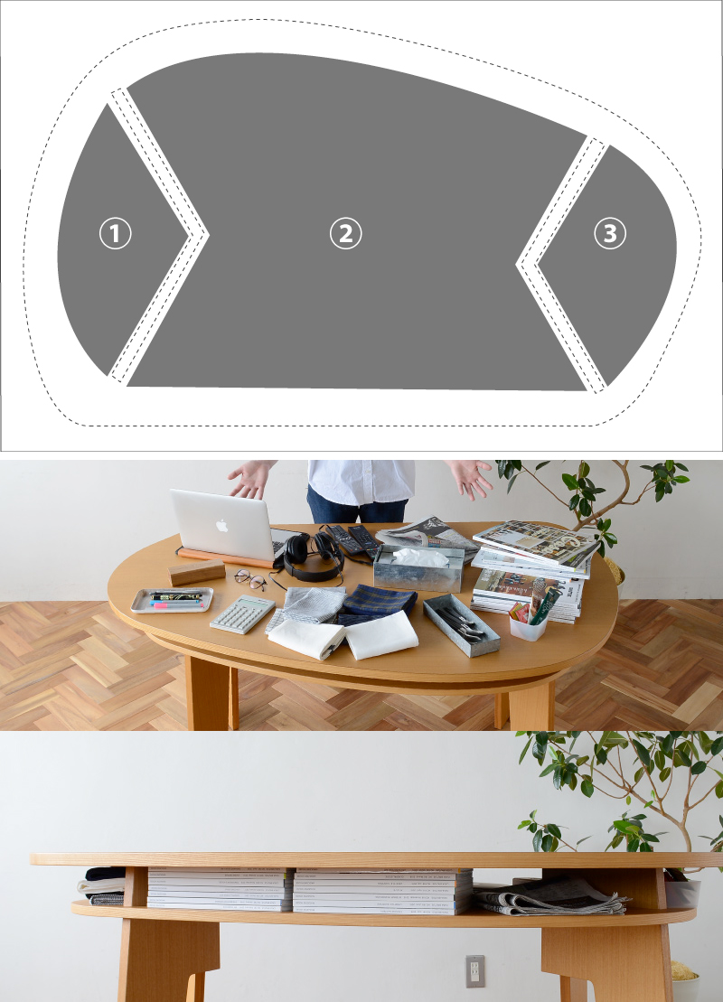 収納付 変形ダイニングテーブル SHUNO（シュノ）W150 ウォールナット