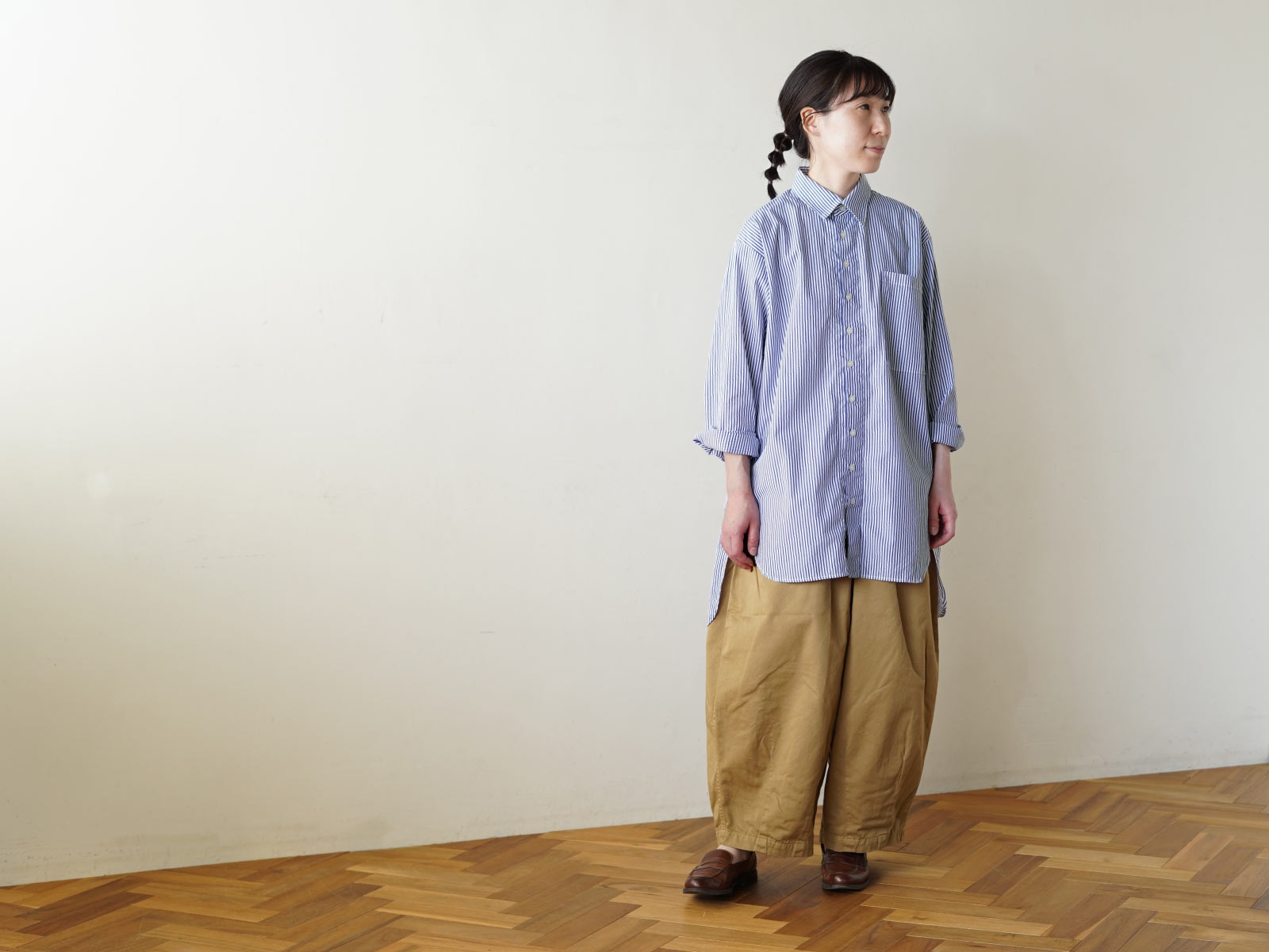 HARVESTY（ハーベスティ） ストライプ ロングシャツ ブルー size 1