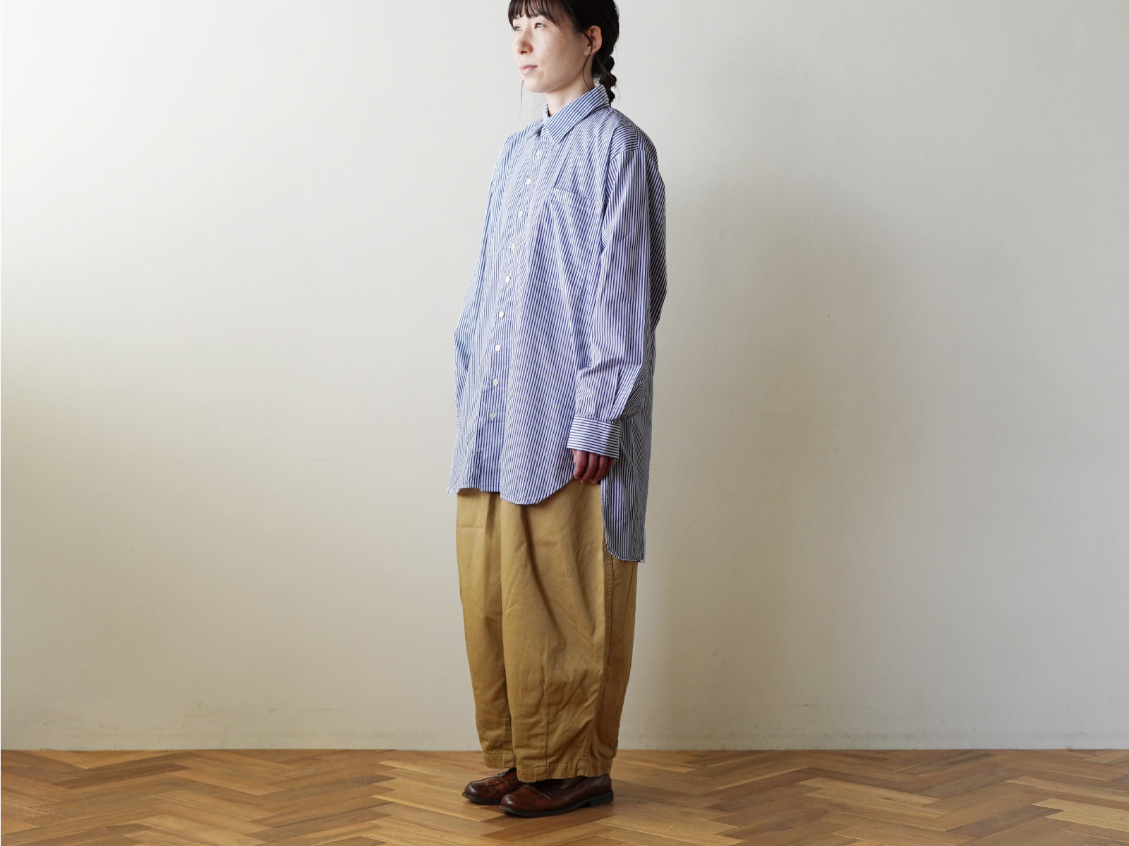 HARVESTY（ハーベスティ） ストライプ ロングシャツ ブルー size 1