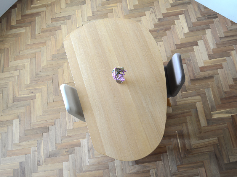 やさしい暮らし-SHUNO（シュノ）収納付き 変形ダイニングテーブル150 天板の形