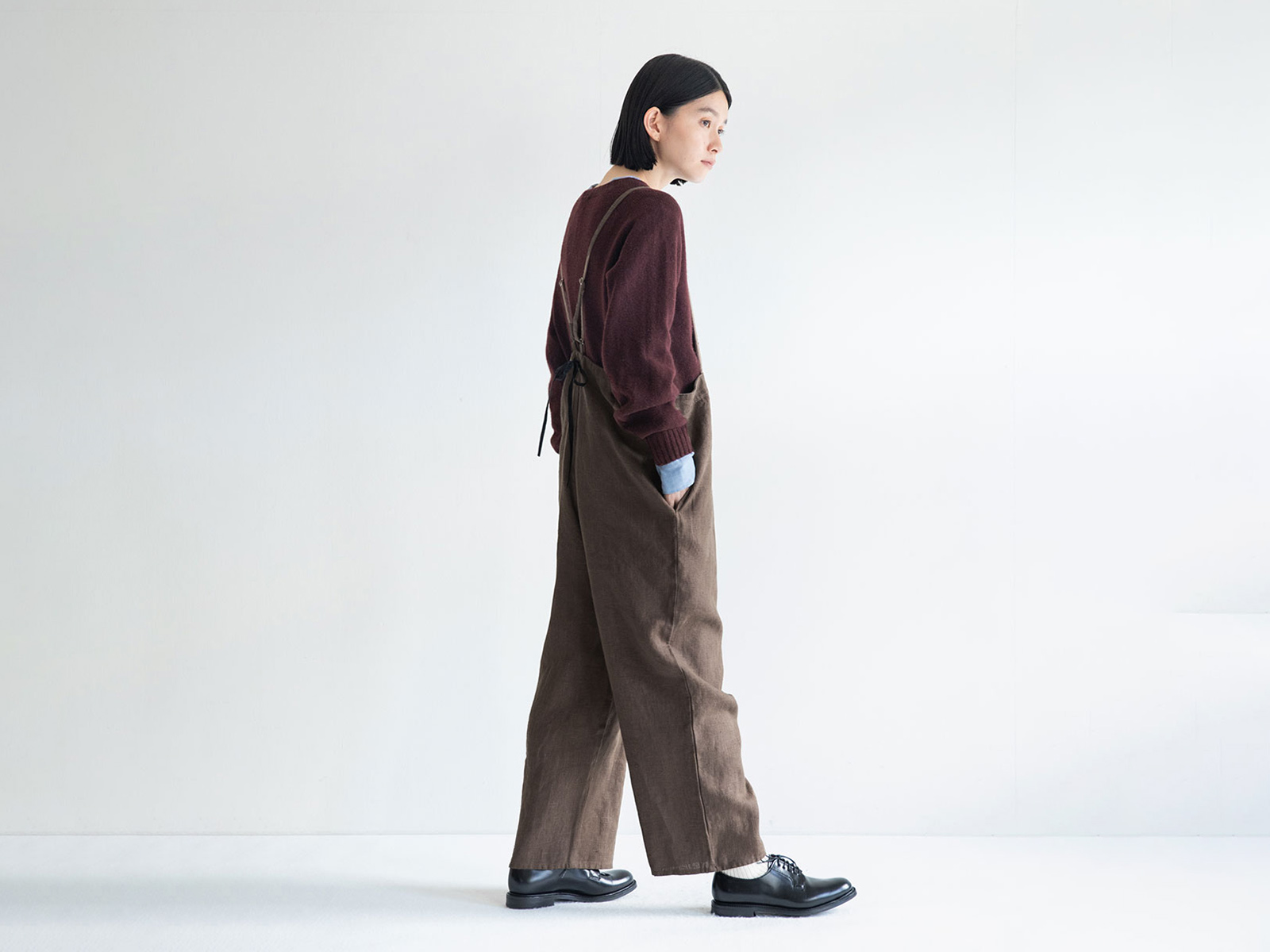 【2023冬物 / at home】 fog linen work（フォグリネンワーク） エル サロペット ベージュ グリーゼ [LWA493-2511]2