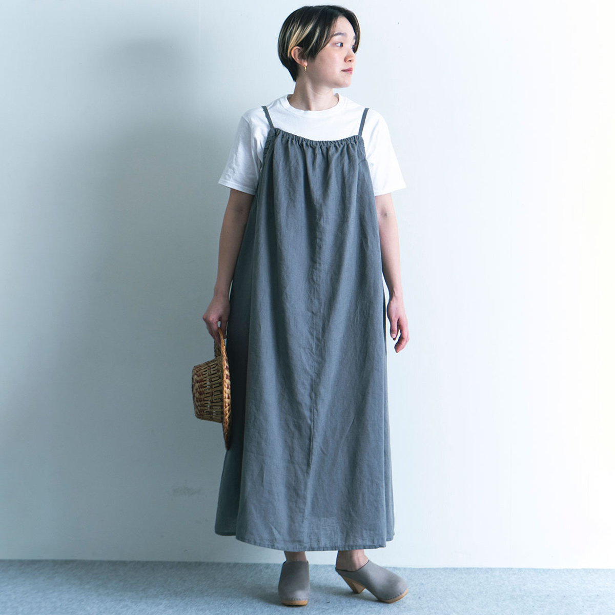 フォグリネンワークエルサスリップドレスアシェ