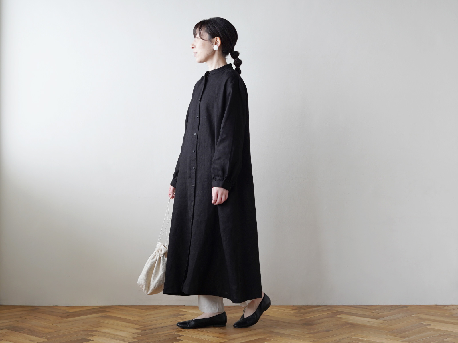 キナル別注 fog linen work（フォグリネンワーク） バンドカラーシャツ ...