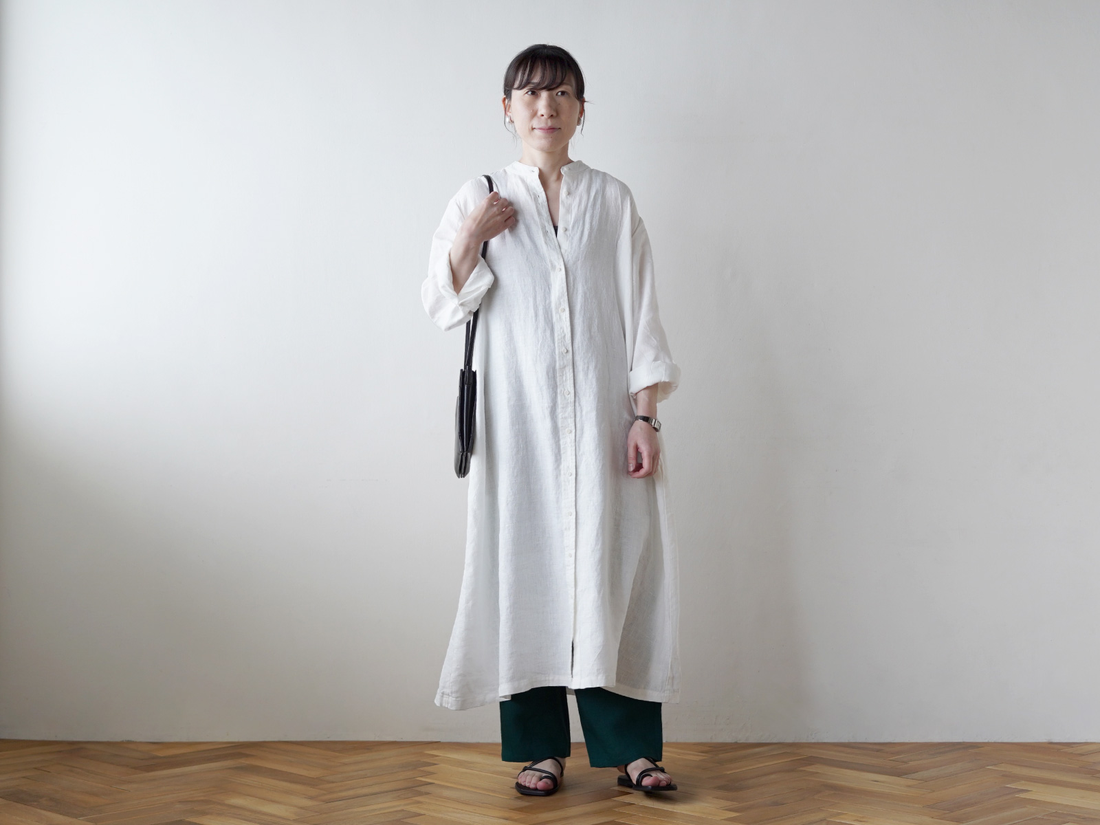 キナル別注 fog linen work（フォグリネンワーク） バンドカラーシャツ 