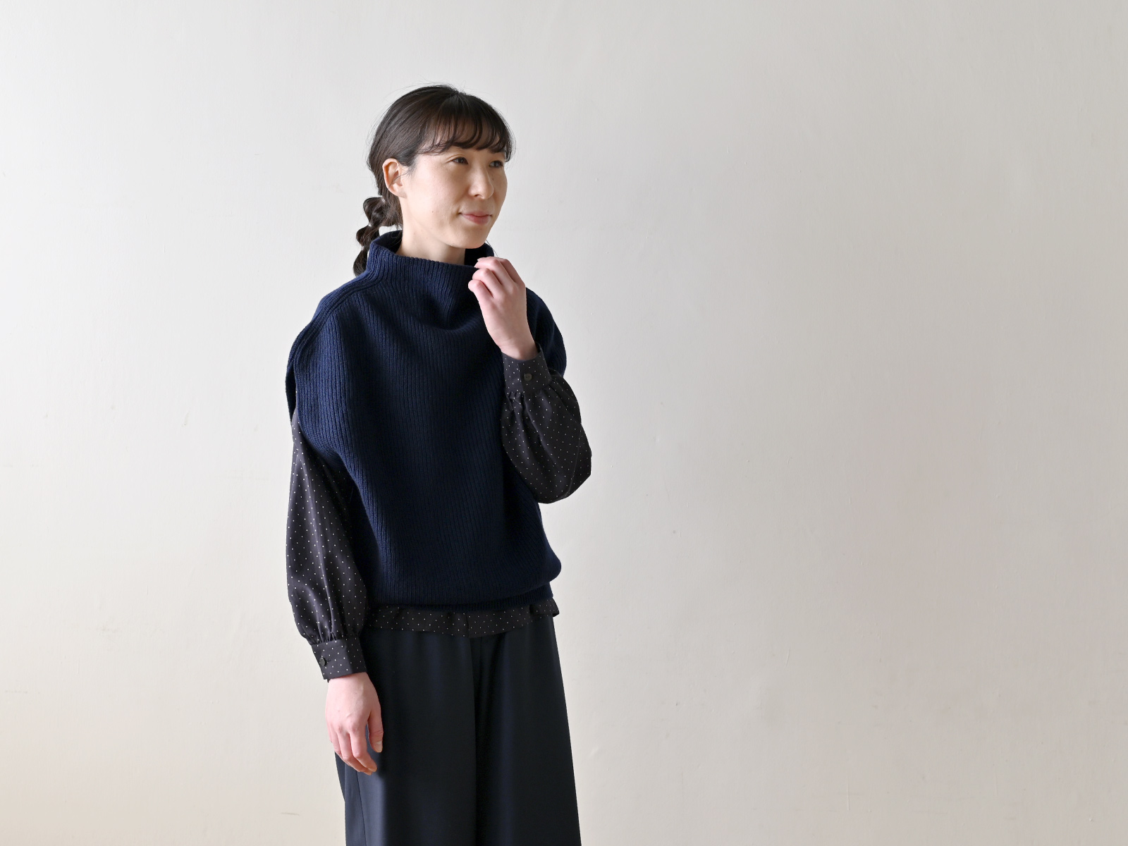 fruits of life 大橋利枝子 リブニットベスト ネイビー [No.22AW143]