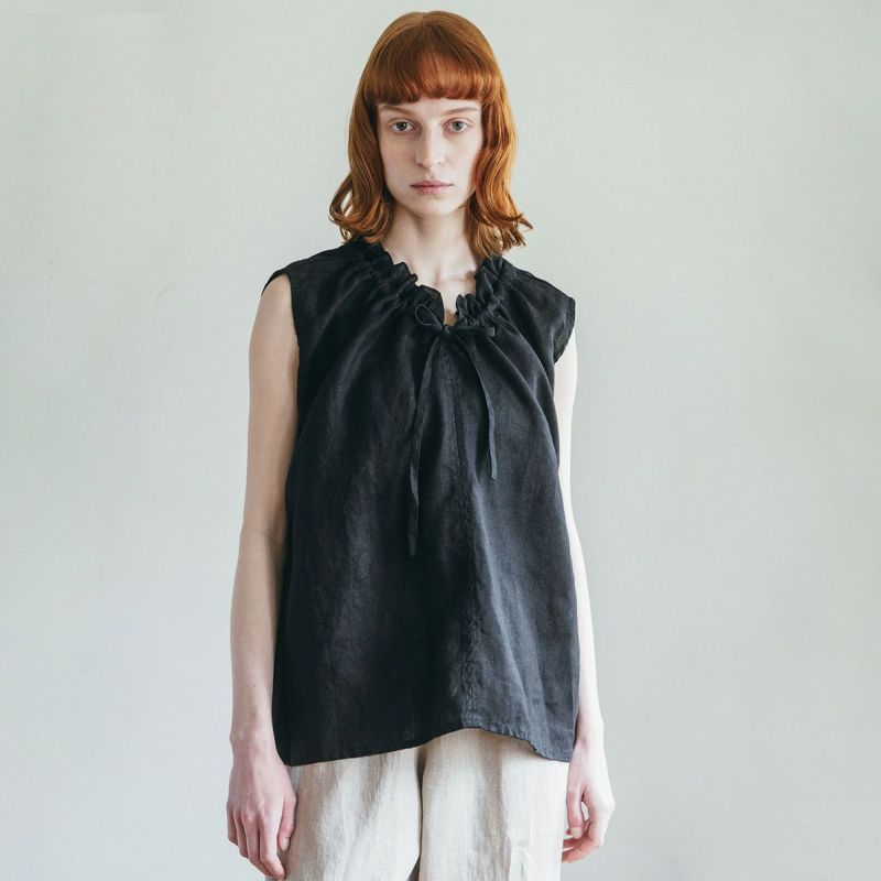 【再入荷】 fog linen ブラック トップ スヴィ work（フォグリネンワーク） トップス